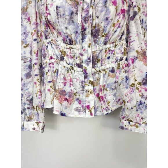 J Crew Top Womens 12 Floral Whimisical Milkmaid Blouse White Purple Cottagecore - Picture 6 of 13